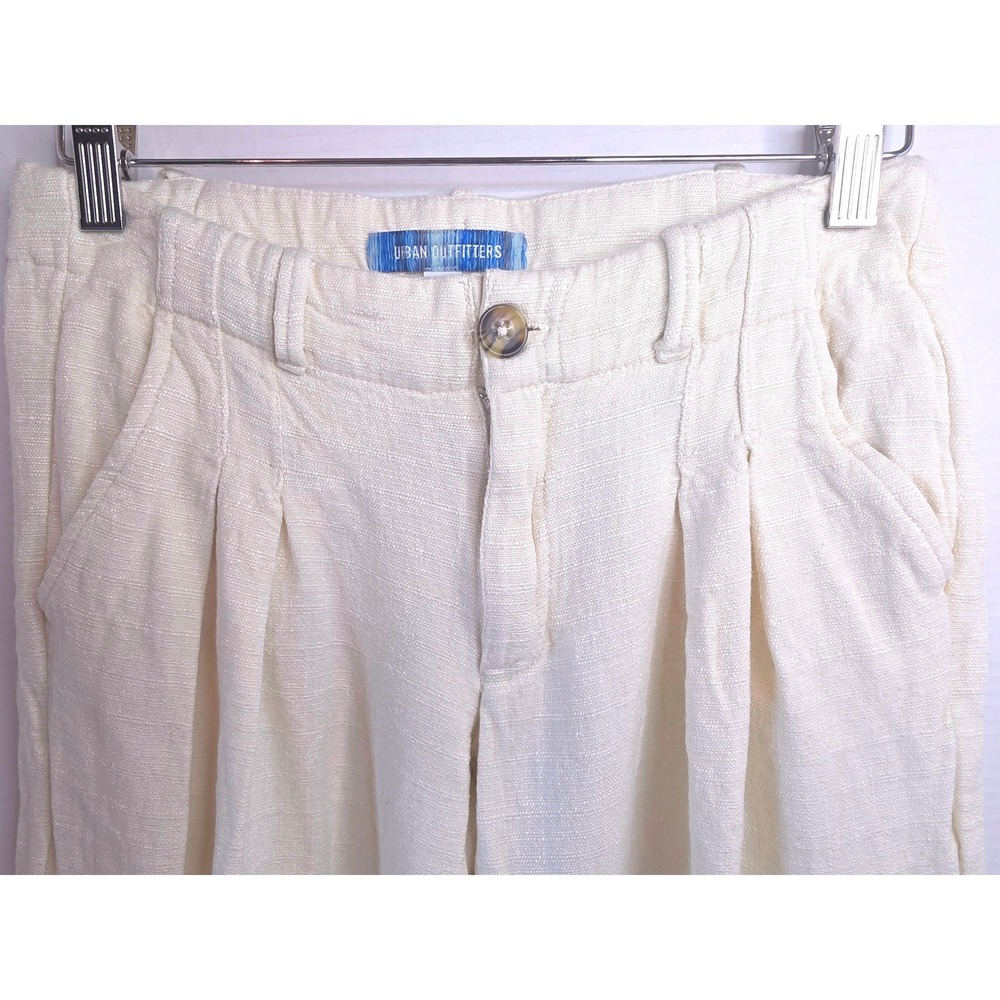 Urban Outfitters Wide Leg Linen Blend Trousers Cream Ivory SZ 0 2 Spots on Left - Picture 2 of 14